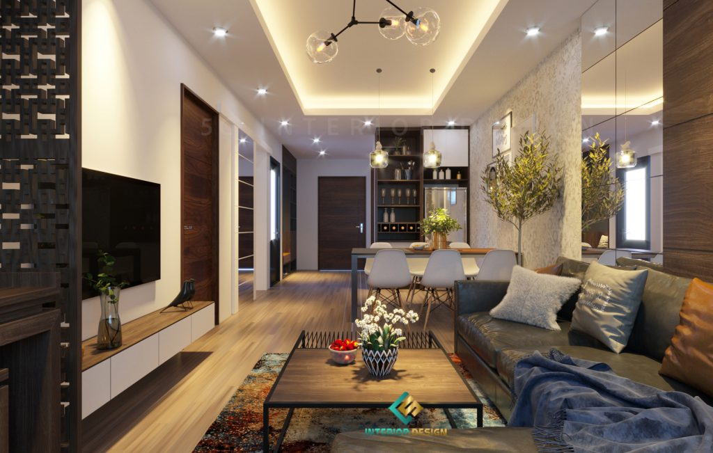 Phòng khách được thiết kế chủ yếu bằng nội thất gỗ cao cấp