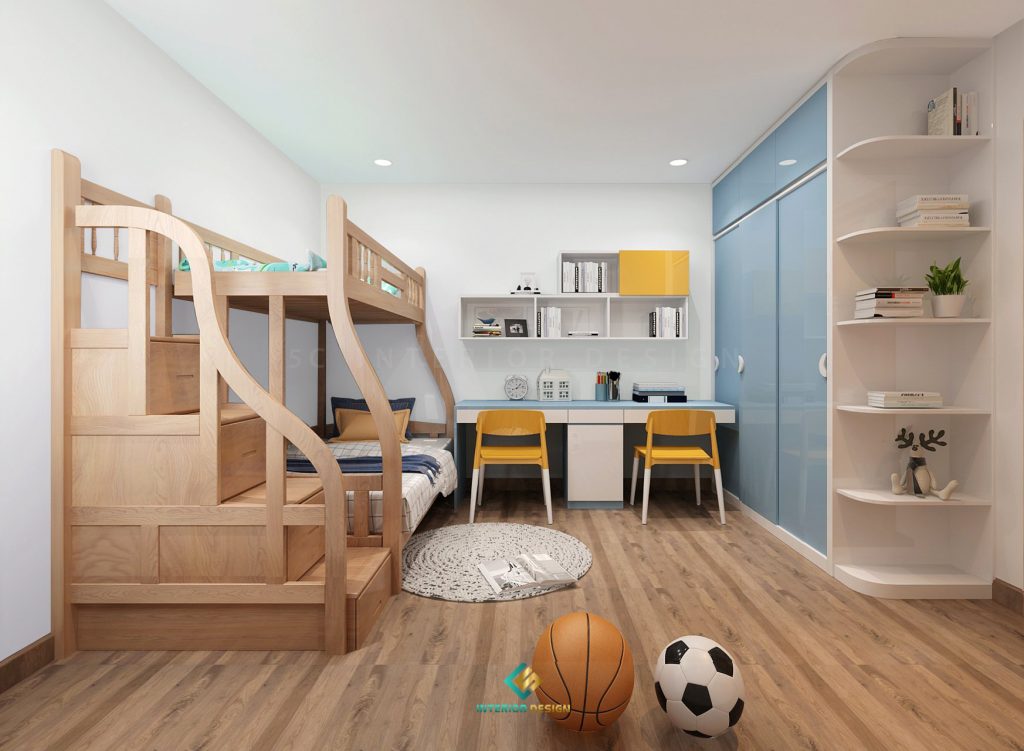 Thiết kế chung cư 70m2 với phòng ngủ 2 con trai năng động