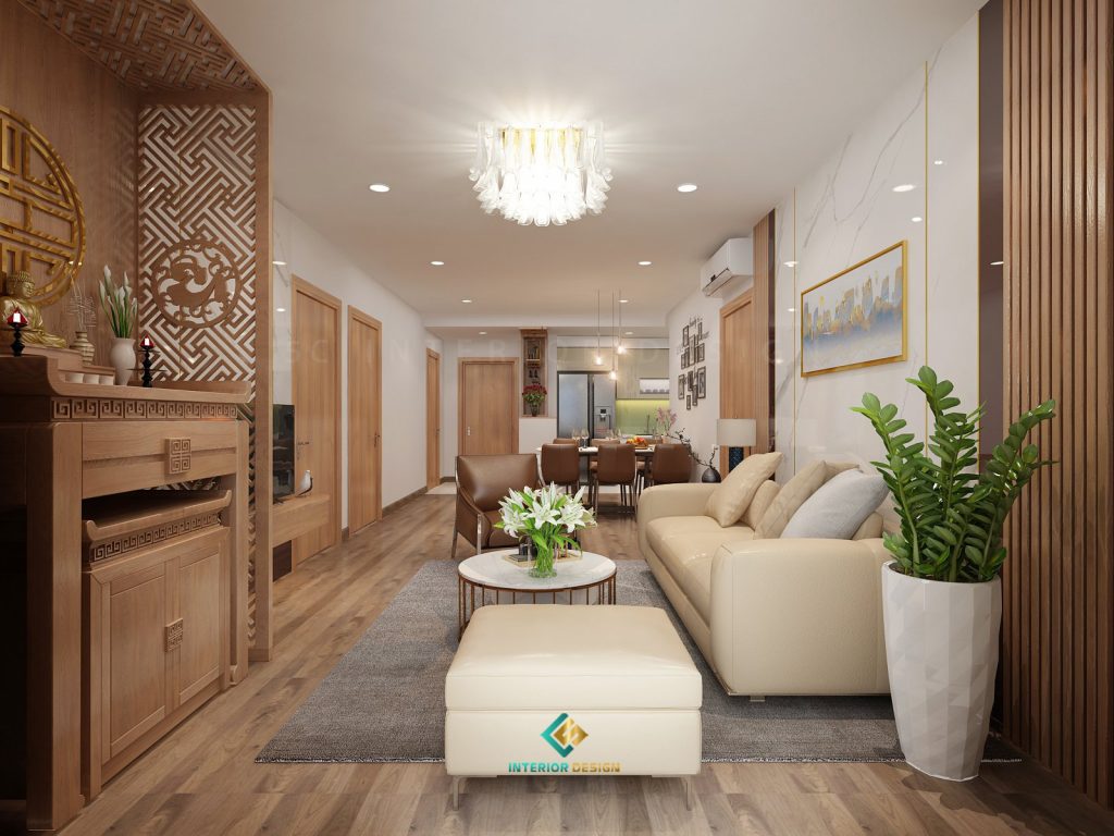 Phòng thờ được thiết kế cùng phòng khách