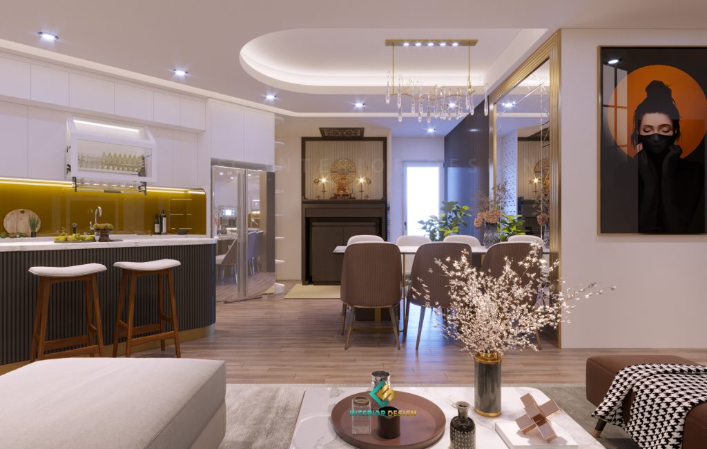 Thiết kế phòng khách bếp liên thông là xu hướng của các chung cư hiện nay