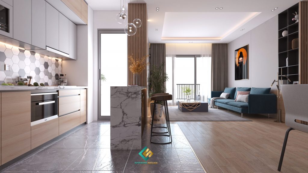 Thiết kế phòng khách bếp căn hộ Imperia Garden đẹp hiện đại