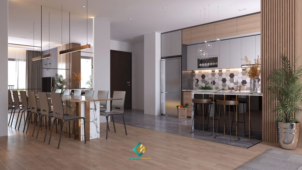 Thiết kế nội thất chung cư 2 ngủ với các khu vực chức năng được phân chia khoa học