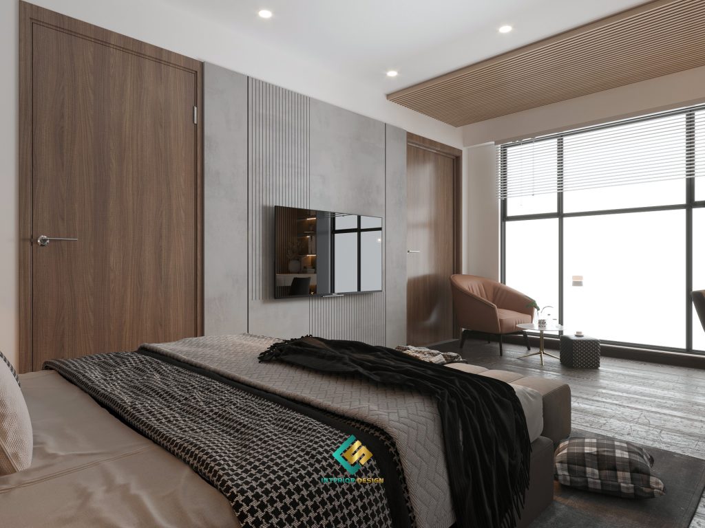 Thiết kế kệ tivi đơn giản cho phòng ngủ Master phong cách hiện đại