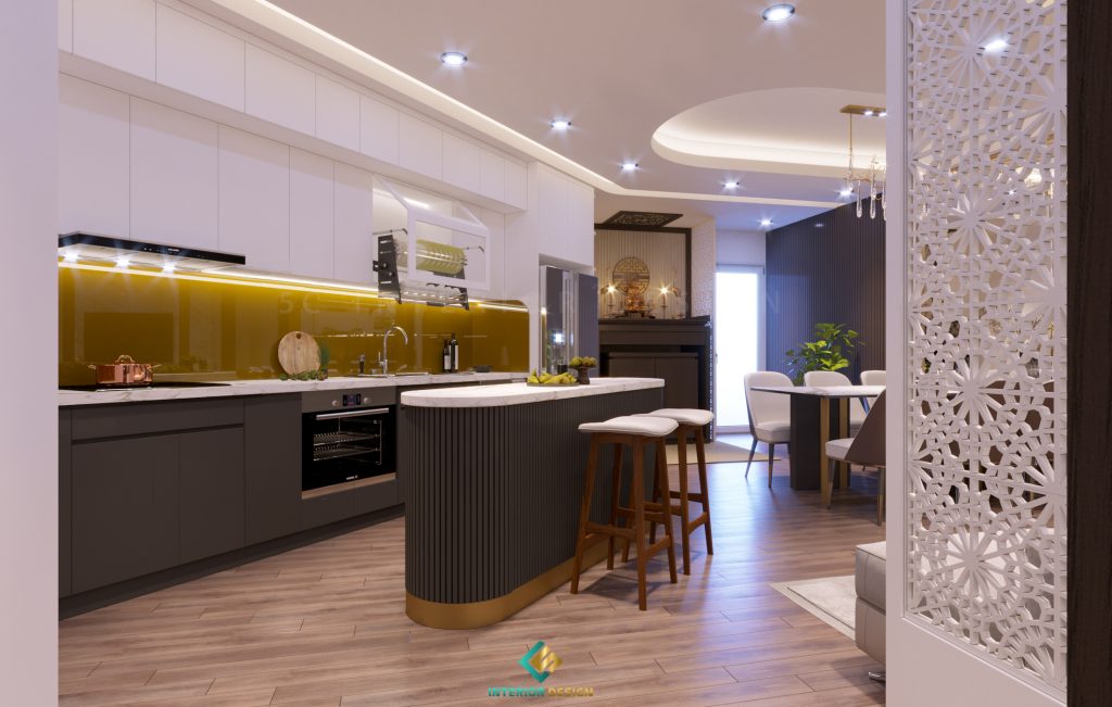 Thiết kế phòng bếp với bàn đảo bếp thẩm mỹ và tiện nghi