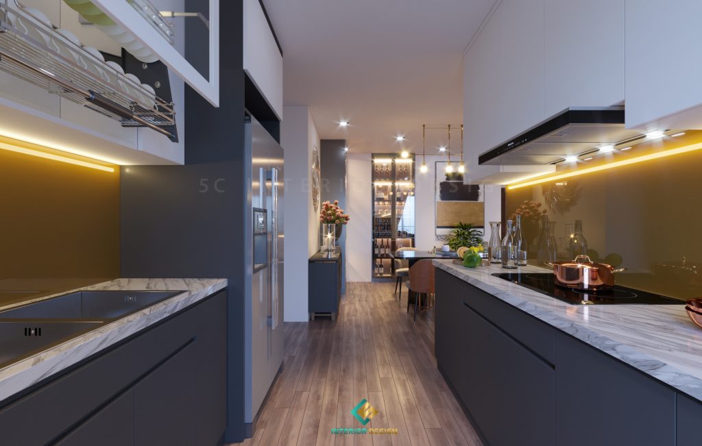 Thiết kế tủ bếp với hệ thống đèn led chiếu sáng đa năng