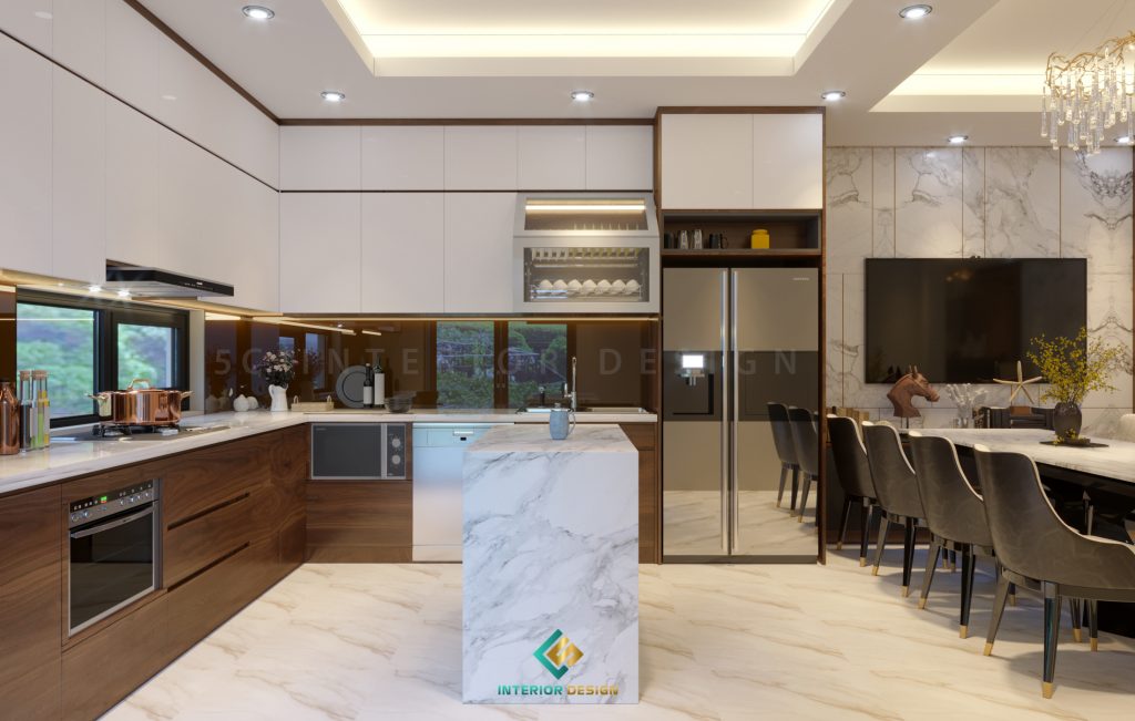Phòng bếp nhà phố chữ L phong cách hiện đại