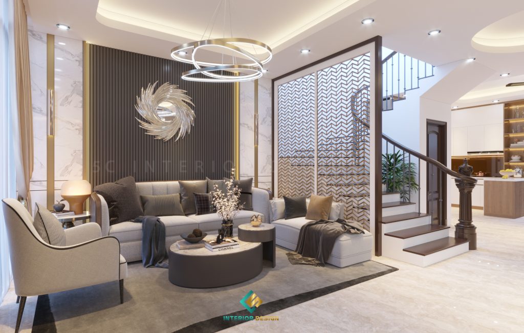 Phòng khách đặt các vách ngăn tạo cảm giác cô lập