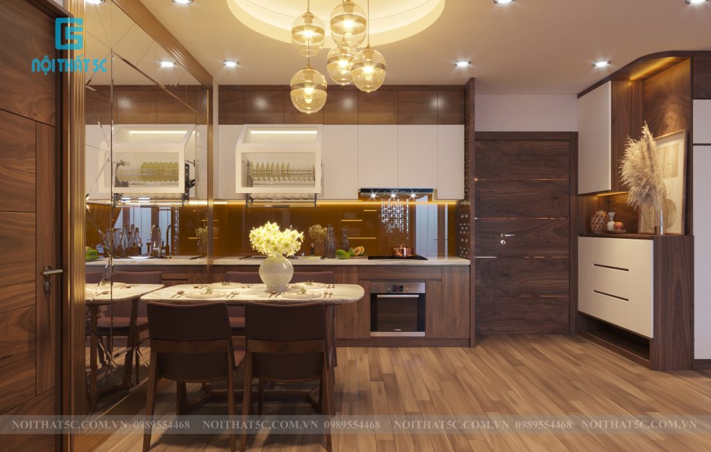 Thiết kế tủ bếp kịch trần và sàn phù hợp không gian bếp
