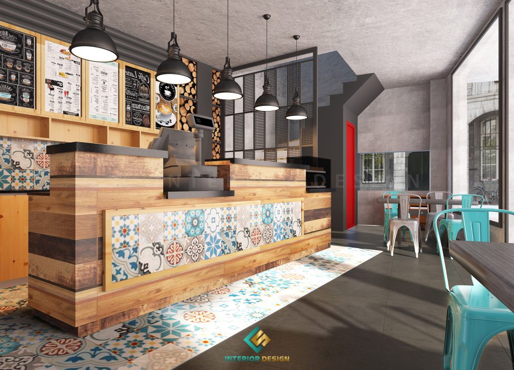 Quán cafe hiện đại với quầy bar mở